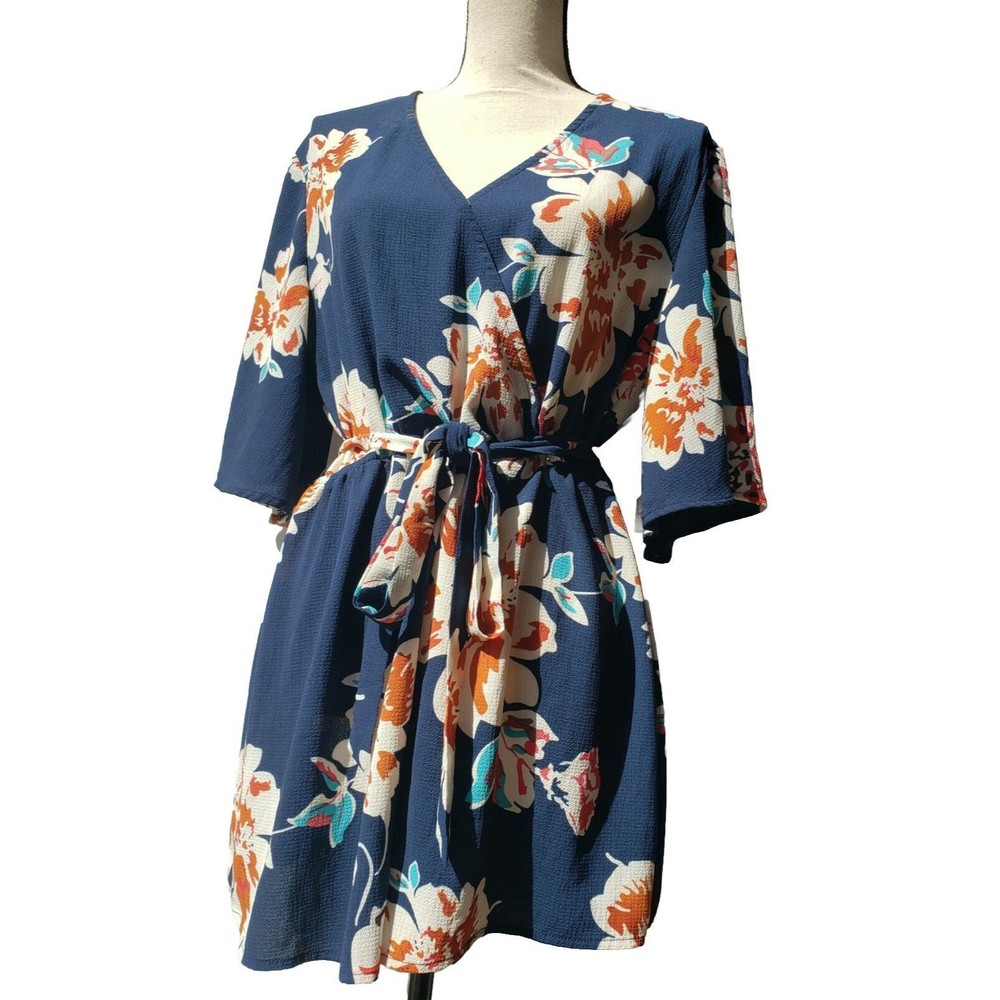 Relipop Women's XL Summer Romper Floral Print V Neck Flared Elastic Tie Half Slv